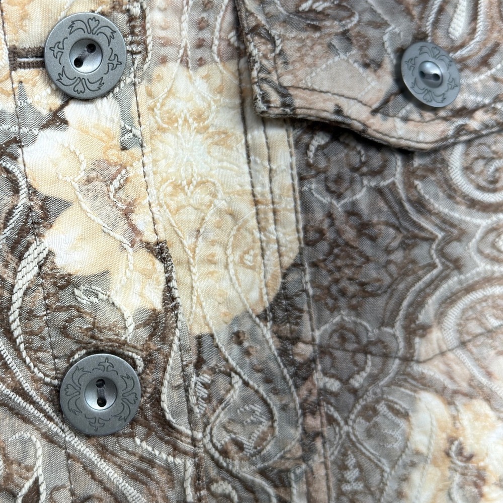 Analogy Petite Cropped Paisley Jacquard Jacket Neutral Brown Stretch - Picture 5 of 9